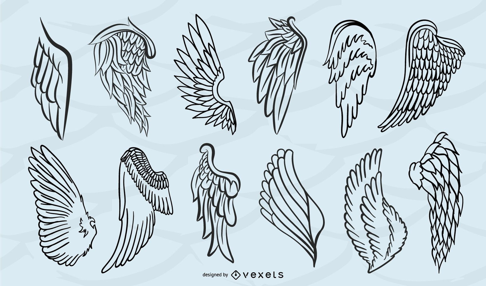 Wings Silhouette Isolated Set Vector Download within Feather Wings Template