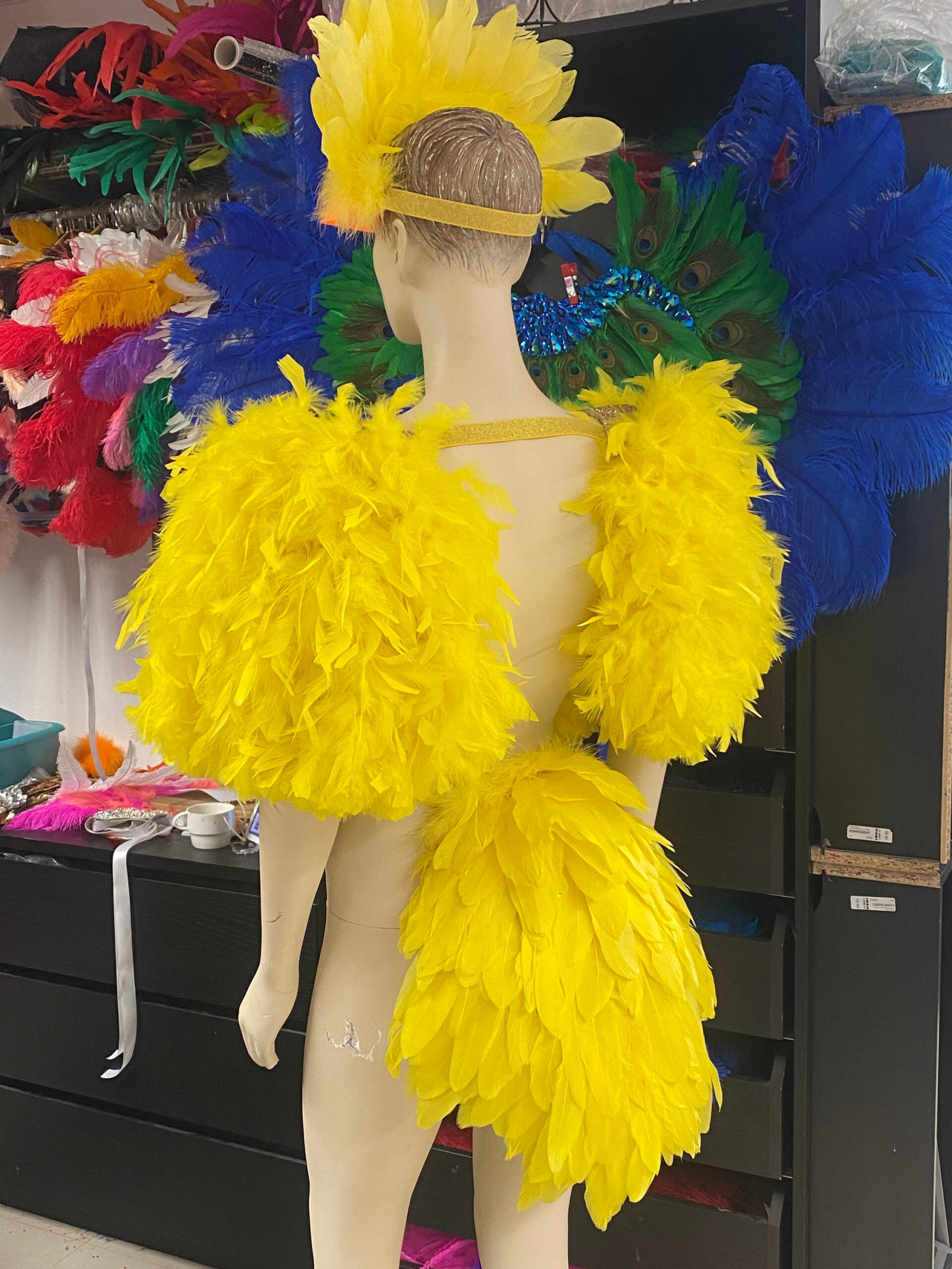 Yellow Bird Feather Costume Epaulets Headdress And Tail Feather regarding Costume Feather Template
