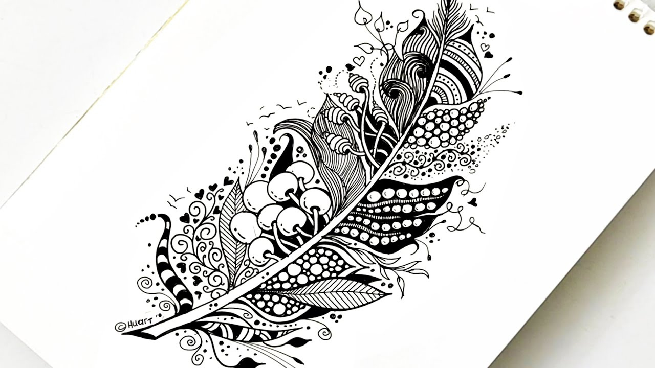 Zentangle Art | How To Draw A Zentangle Feather ? within Doodle Feather Template