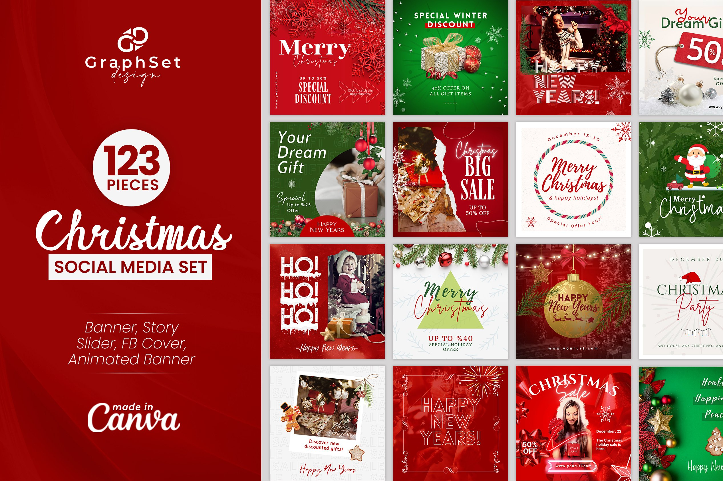 123 Merry Christmas Social Media Canva Template with regard to Christmas Social Media Template