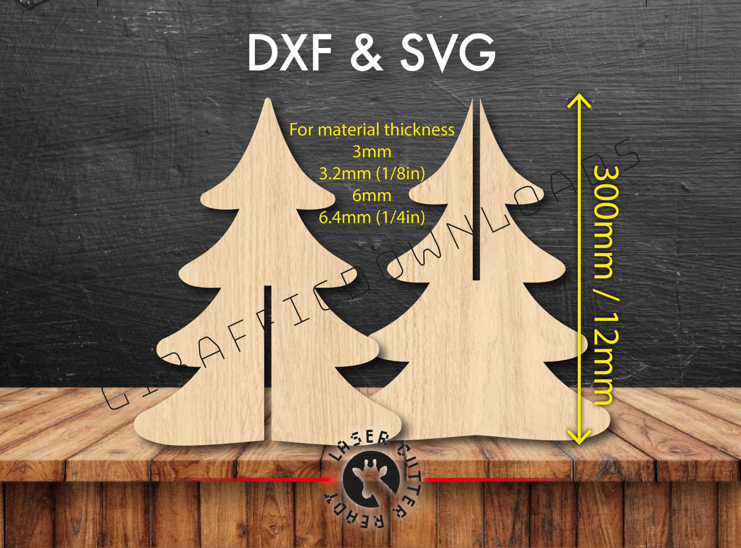 3D 12In / 300Mm Svg Dxf Christmas Tree File Simple Cute Cnc Router for Christmas Template For Wood