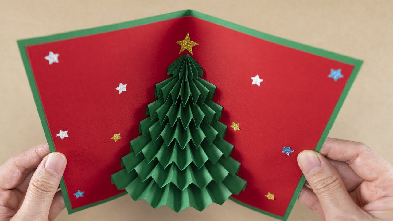 3D Christmas Card | How To Make Christmas Card | Christmas Tree Card for Christmas Present Pop Up Card Template