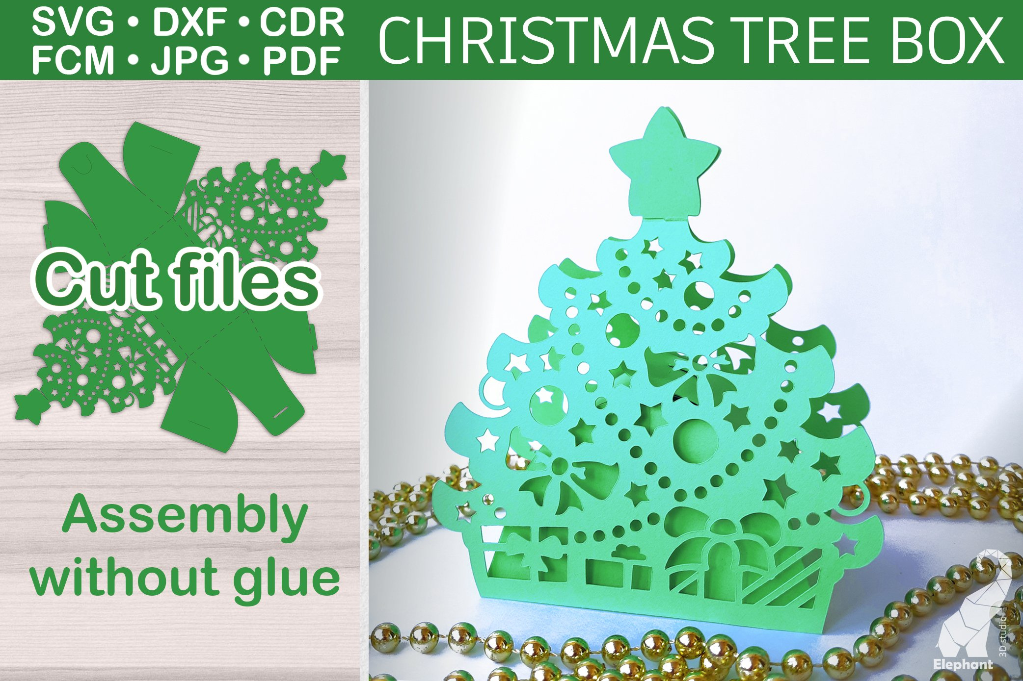 3D Christmas Tree Gift Box Svg File For Cutting Machines throughout Christmas Tree Box Template
