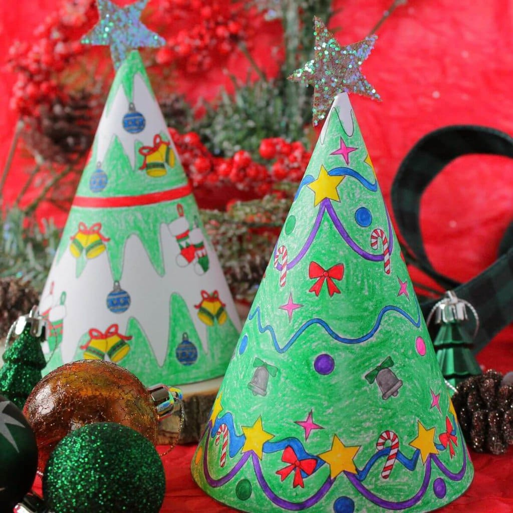 3D Paper Cone Christmas Tree Craft For Kids - Free Template with Christmas Tree Cone Template