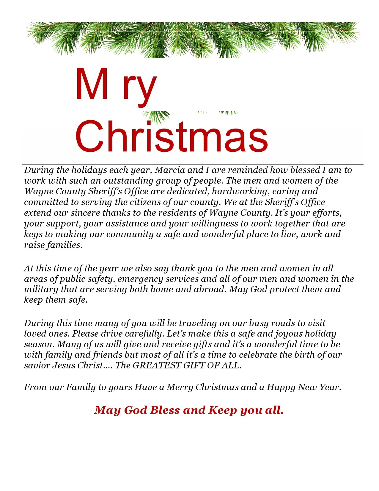 Christmas Letter to Family Template