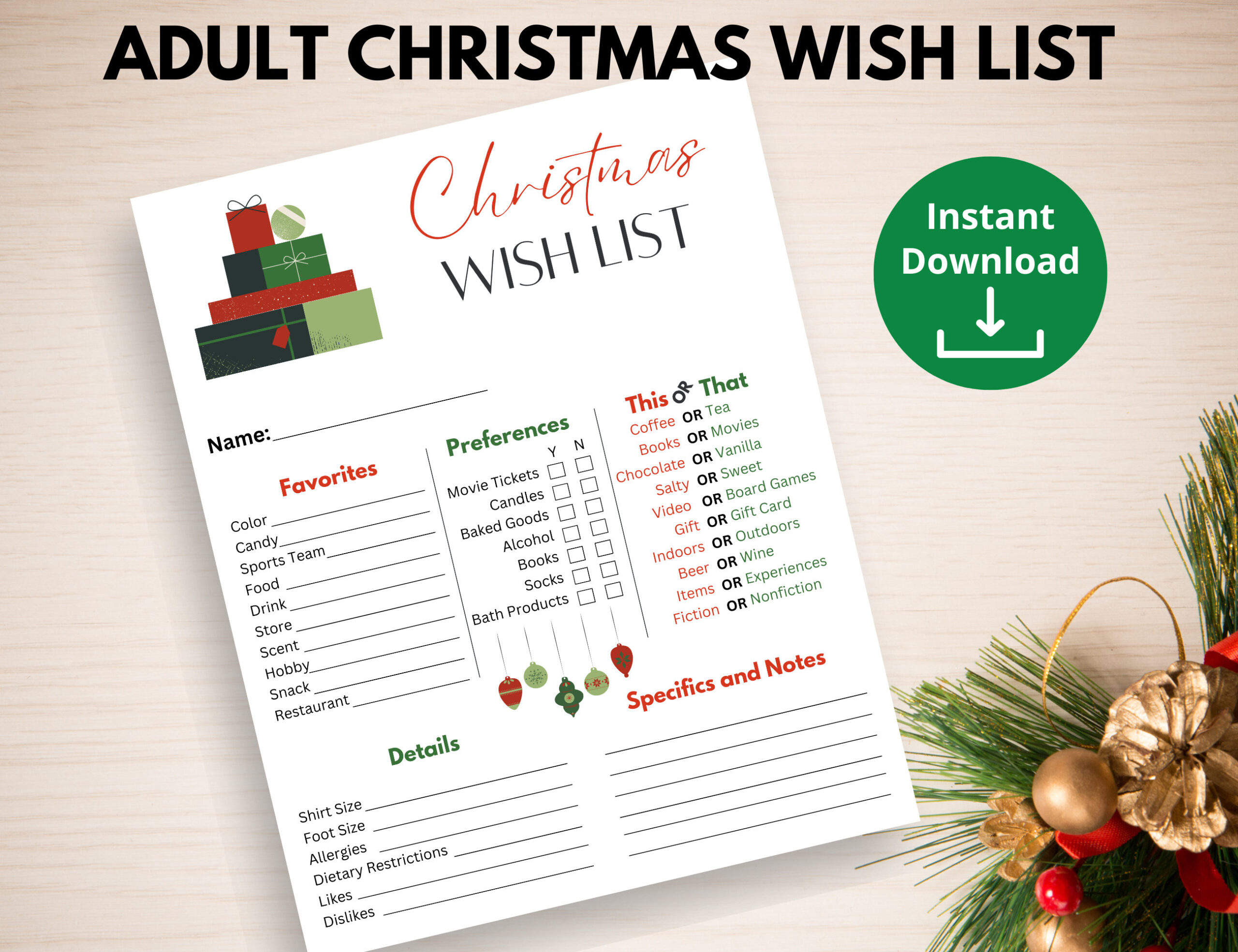 Adult Christmas Wish List Printable Questionnaire | Christmas Gift inside Christmas List Template Adult