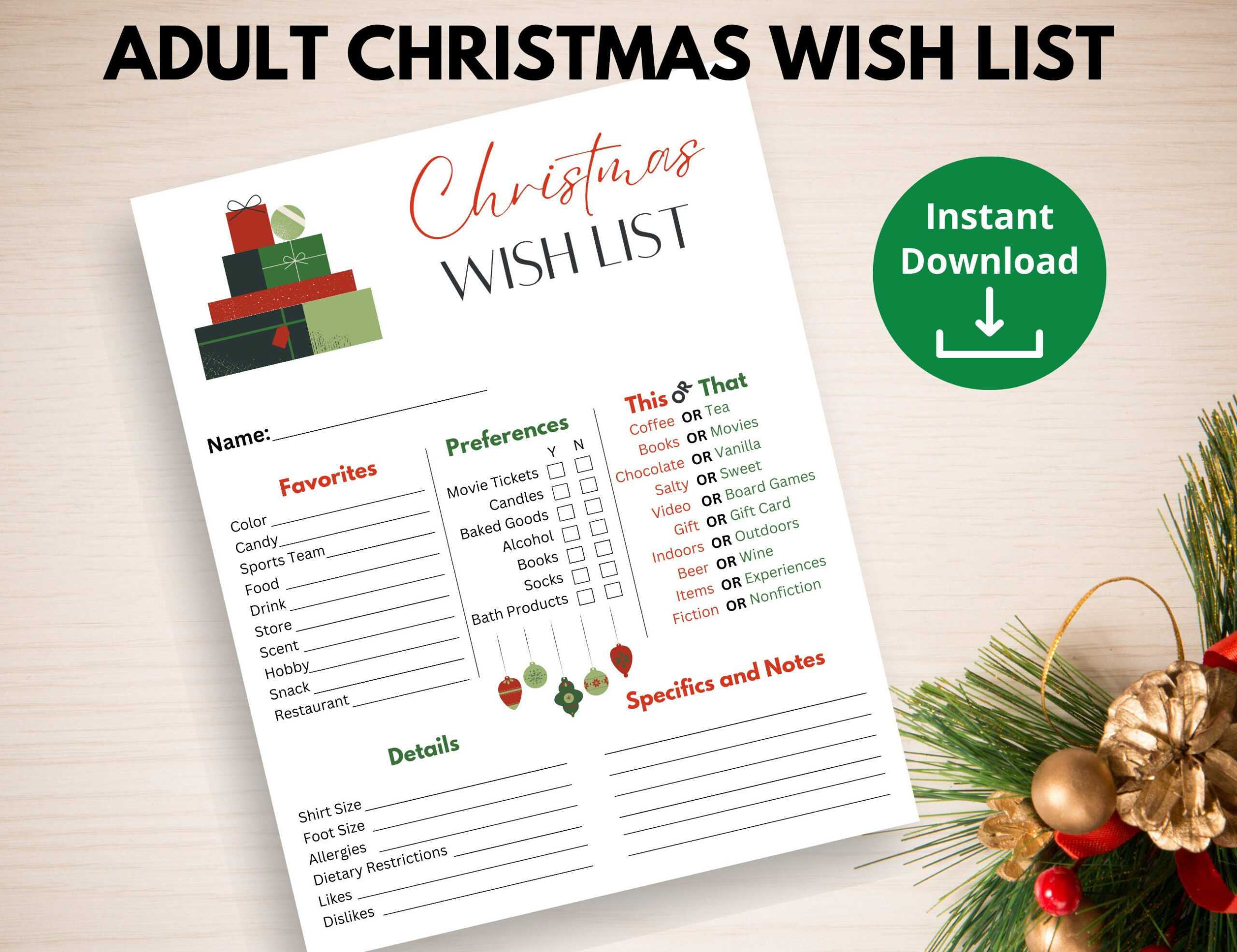 Adult Christmas Wish List Printable Questionnaire | Christmas Gift within Christmas List Template For Adults