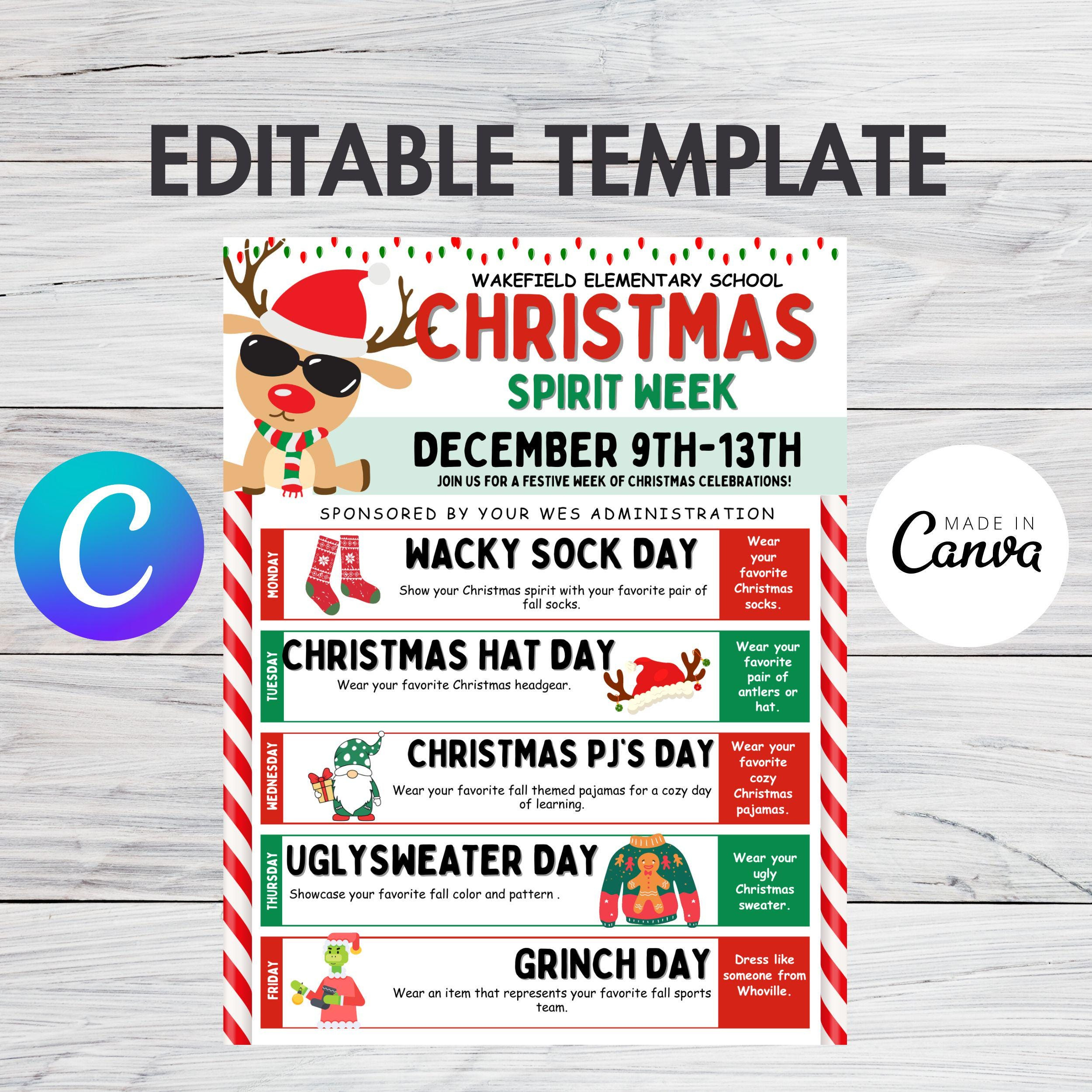 Bearbeitbare Christmas Spirit Week Flyer Vorlage (Canva) - Etsy.de pertaining to Christmas Spirit Week Flyer Template Free
