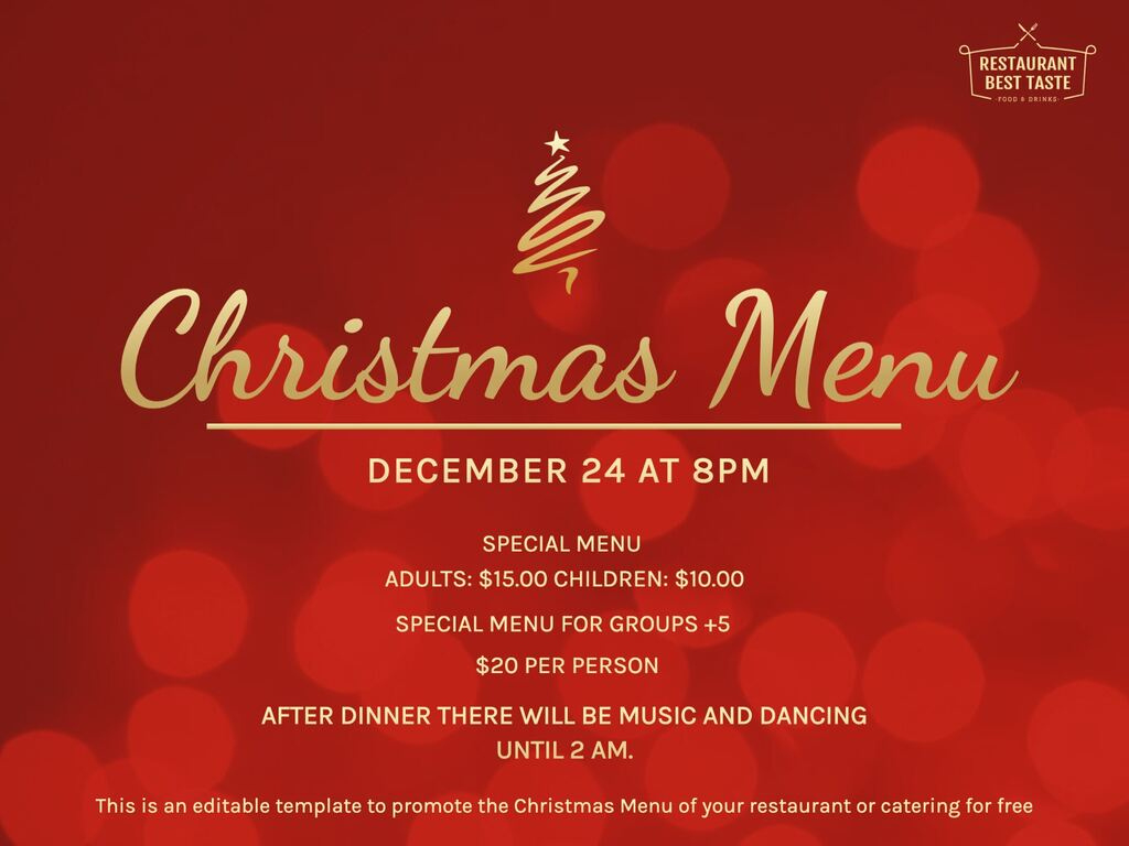 Christmas And New Year&amp;#039;S Eve Menu Templates intended for Christmas Menu Template Free Download