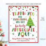 Christmas Appreciation Sign Printable Holiday Thank You Card Regarding Christmas Thank You Card Template Free