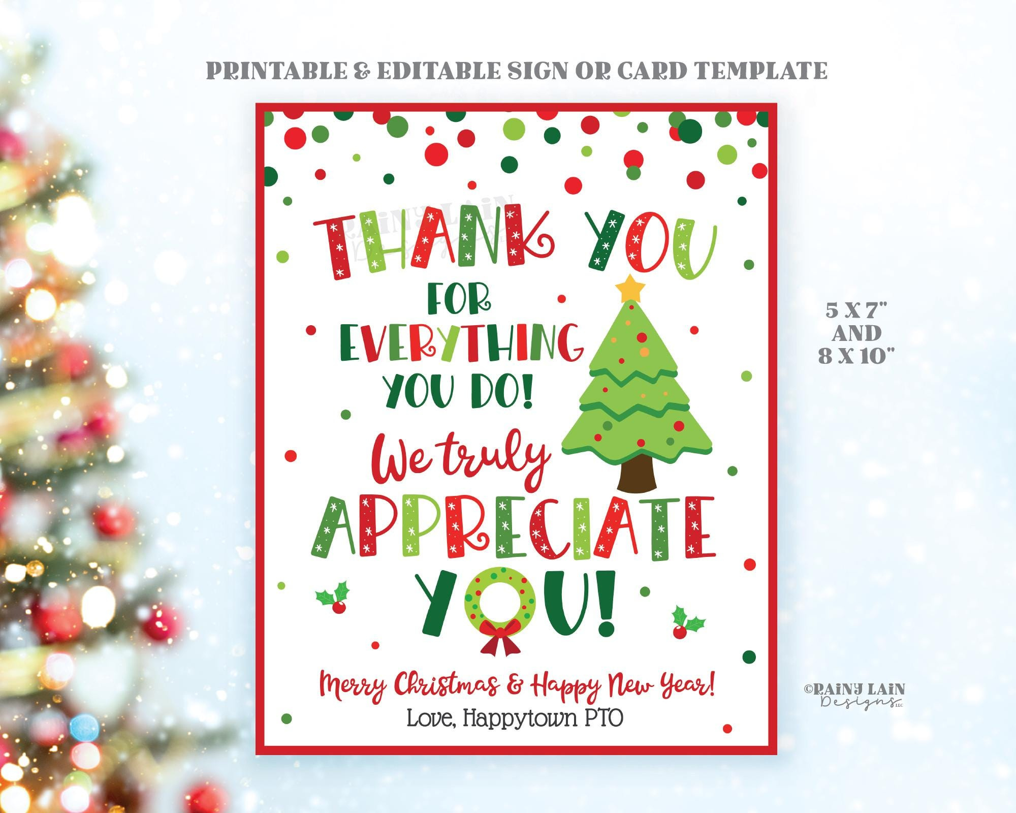 Christmas Appreciation Sign Printable Holiday Thank You Card regarding Christmas Thank You Card Template Free