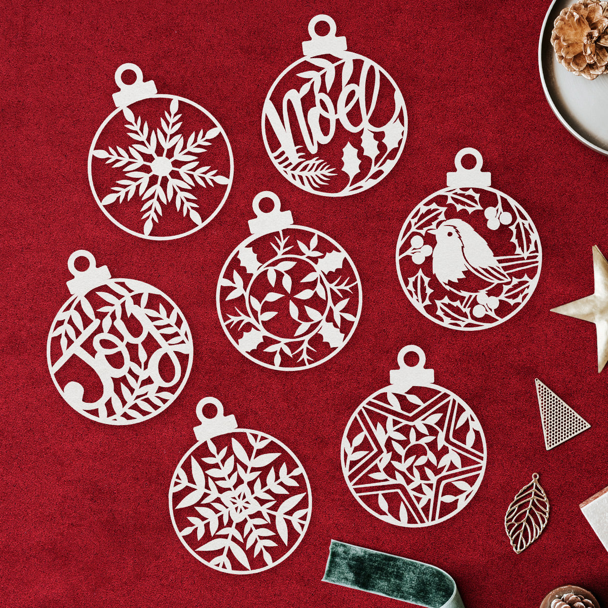 Christmas Baubles Paper Cutting Digital Templates with Christmas Paper Baubles Template