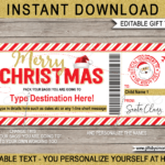 Christmas Boarding Pass From Santa Template   Red & Gold Regarding Christmas Plane Ticket Template
