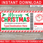 Christmas Boarding Pass From Santa Template   Red & Green Inside Christmas Plane Ticket Template