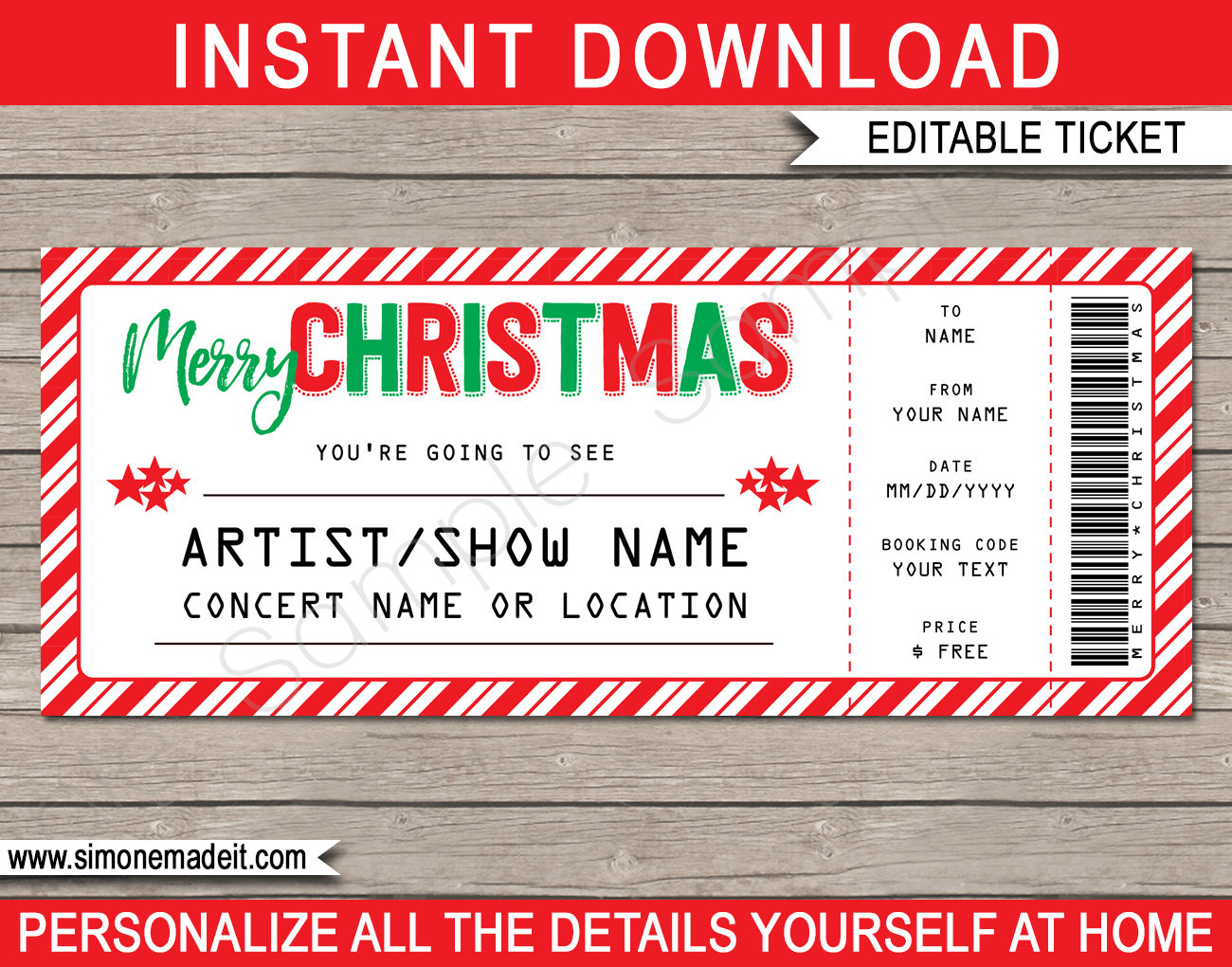Christmas Concert Ticket Template: Editable Gift Certificate in Christmas Show Ticket Template