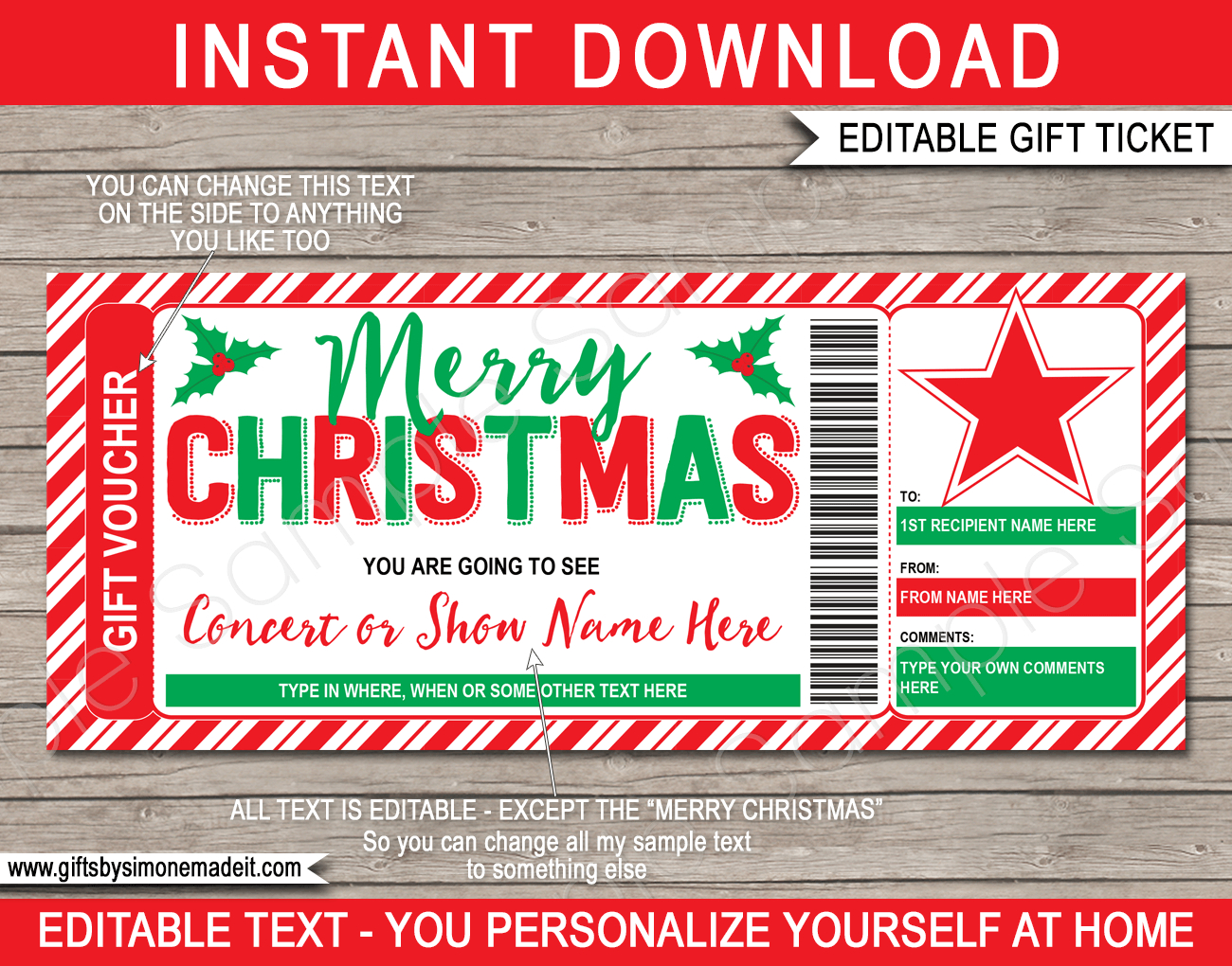 Christmas Concert Ticket Template | Surprise Tickets To A Show Or for Christmas Show Ticket Template