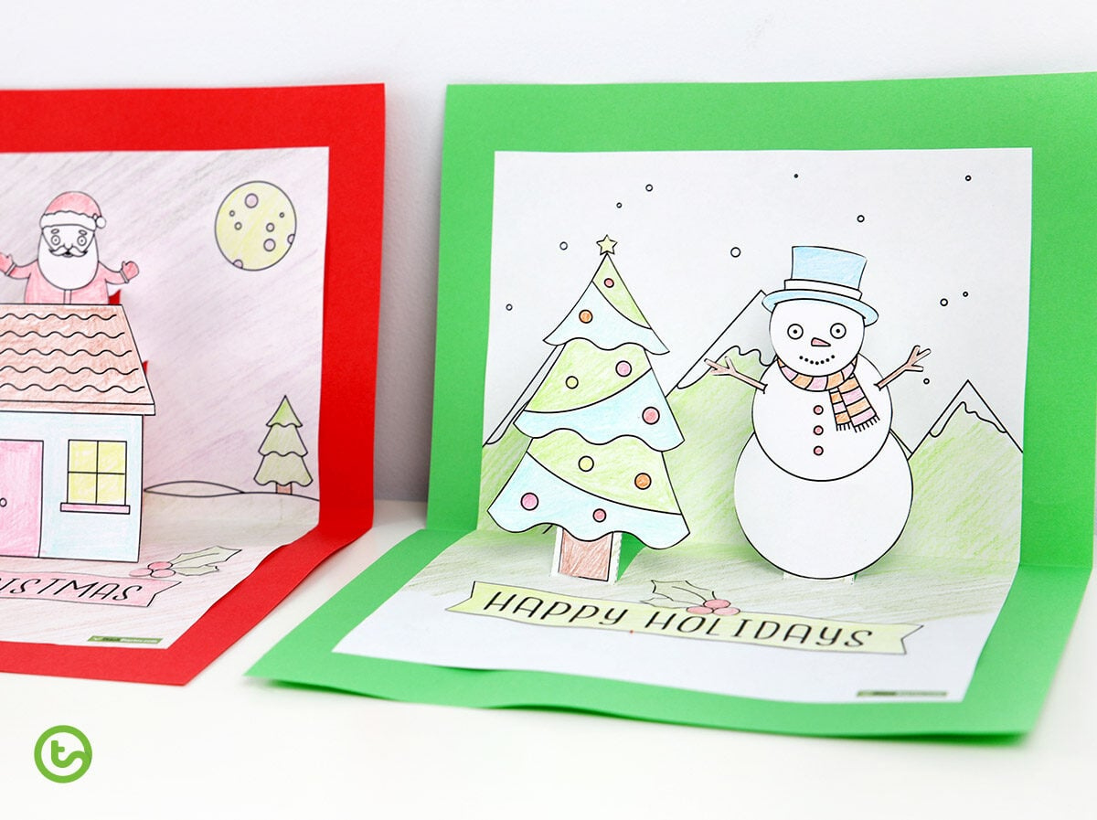 Christmas Craft - Summer And Winter Pop Up Card Templates | Teach pertaining to Christmas Pop Up Card Template