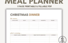 Christmas Dinner Planner Printable Christmas Menu Planner Page regarding Christmas Menu List Template