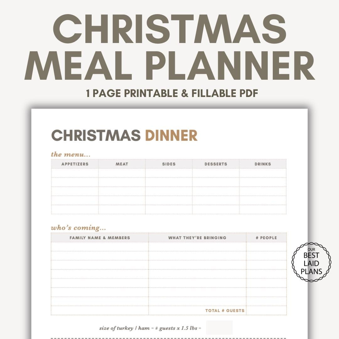 Christmas Dinner Planner Printable Christmas Menu Planner Page regarding Christmas Menu List Template