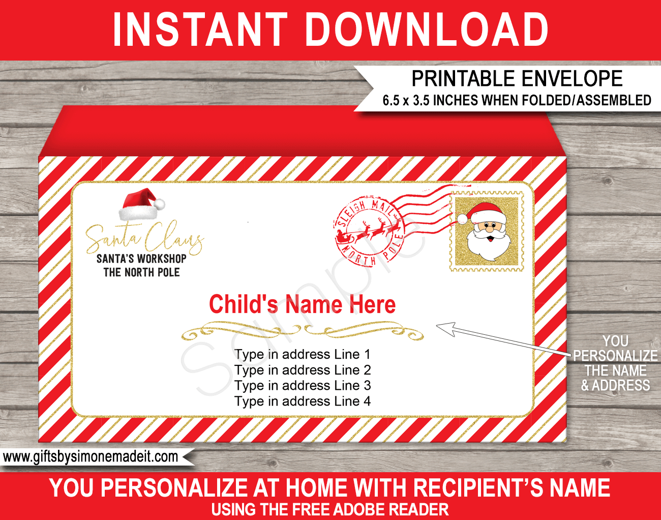 Christmas Envelope (From Santa) - Red &amp;amp; Gold within Christmas Letter Envelope Template