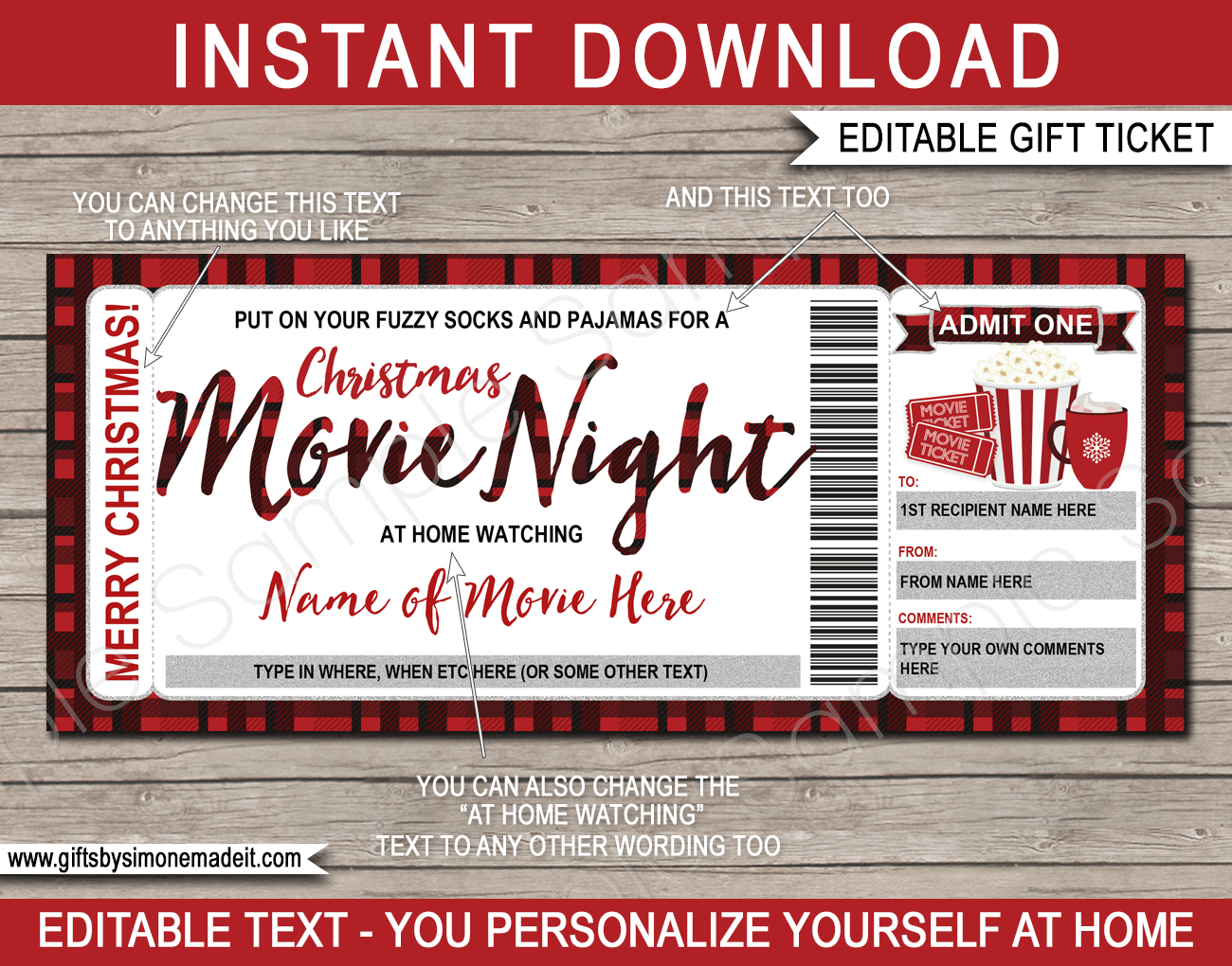 Christmas Family Movie Night Ticket Template | Gift Voucher pertaining to Christmas Movie Ticket Template Free