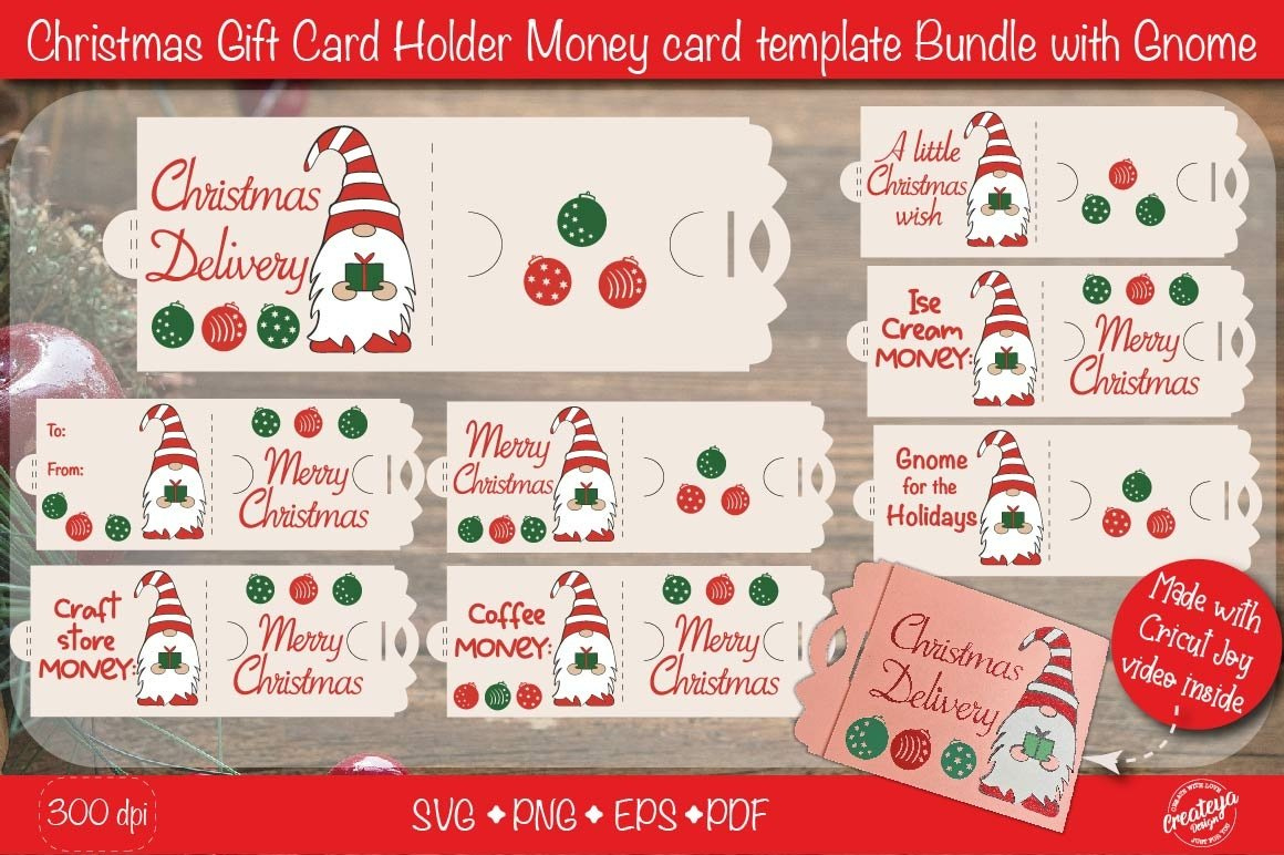 Christmas Gift Card Holder Template Svg Bundle, Gnome Card regarding Christmas Money Gift Card Template