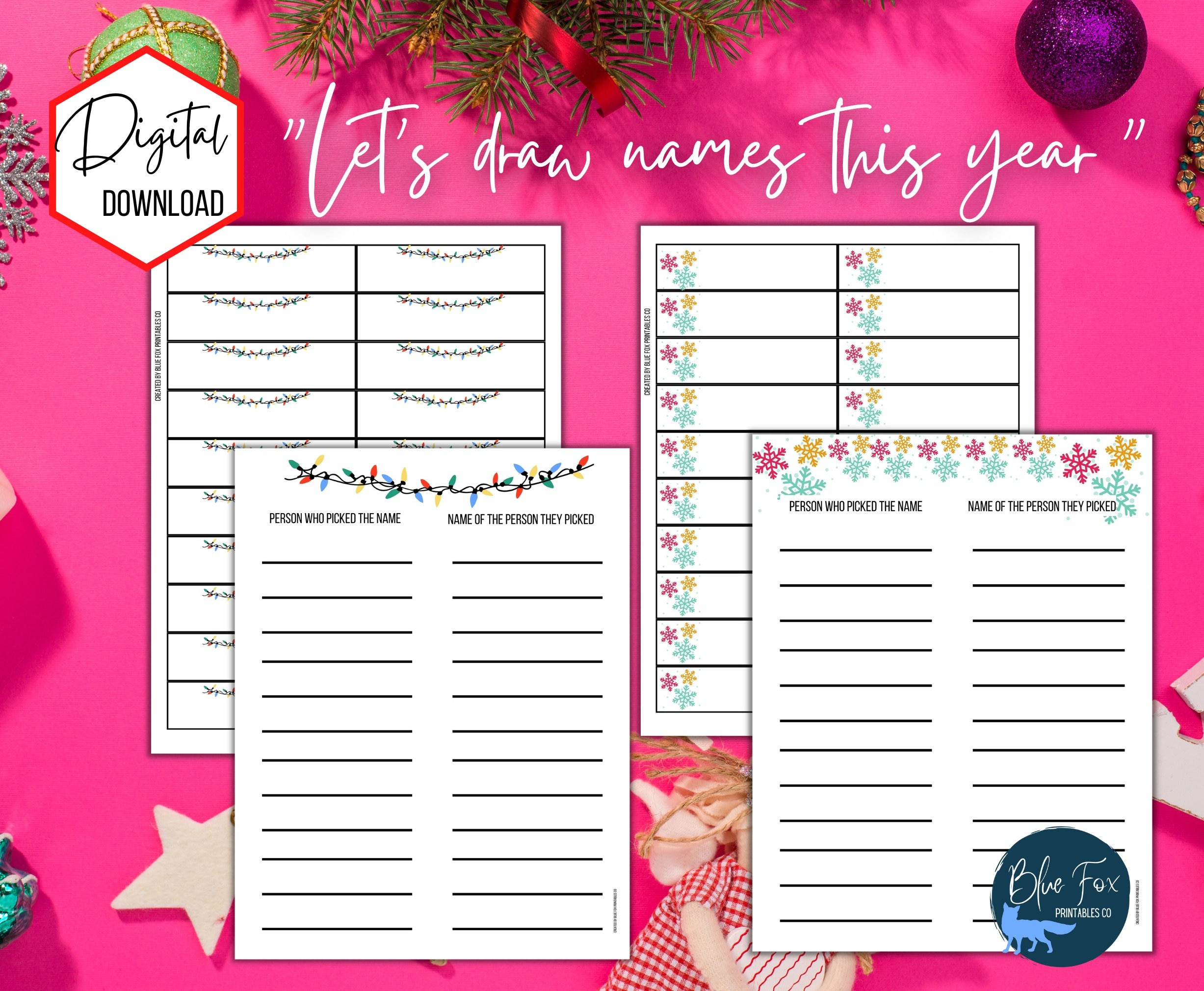 Christmas Gift Exchange Name Drawing Strips, Holiday Log (Digital in Christmas Name Drawing Template