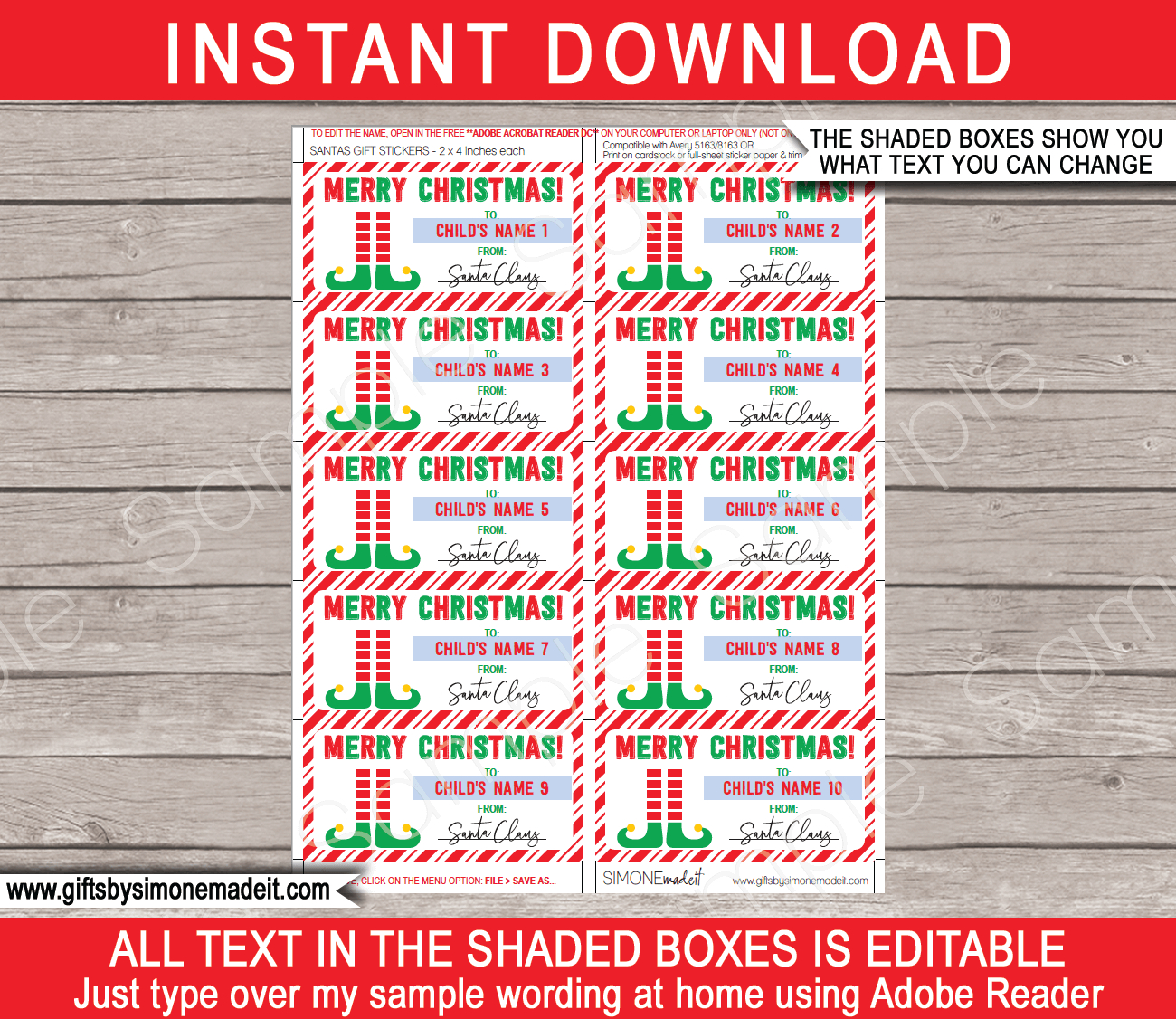 Christmas Gift Labels Template (Elf) - Red &amp;amp; Green within Christmas Name Tags Template Printable