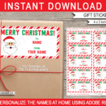 Christmas Gift Labels Template (Santa Claus)   From Your Name   Red & Green Within Christmas Name Label Template