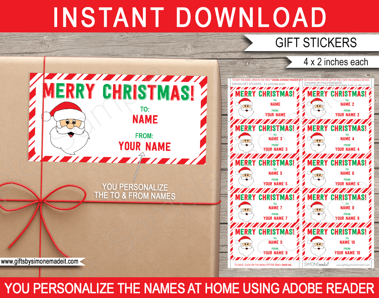 Christmas Gift Labels Template (Santa Claus) - From Your Name - Red &amp;amp; Green within Christmas Name Label Template