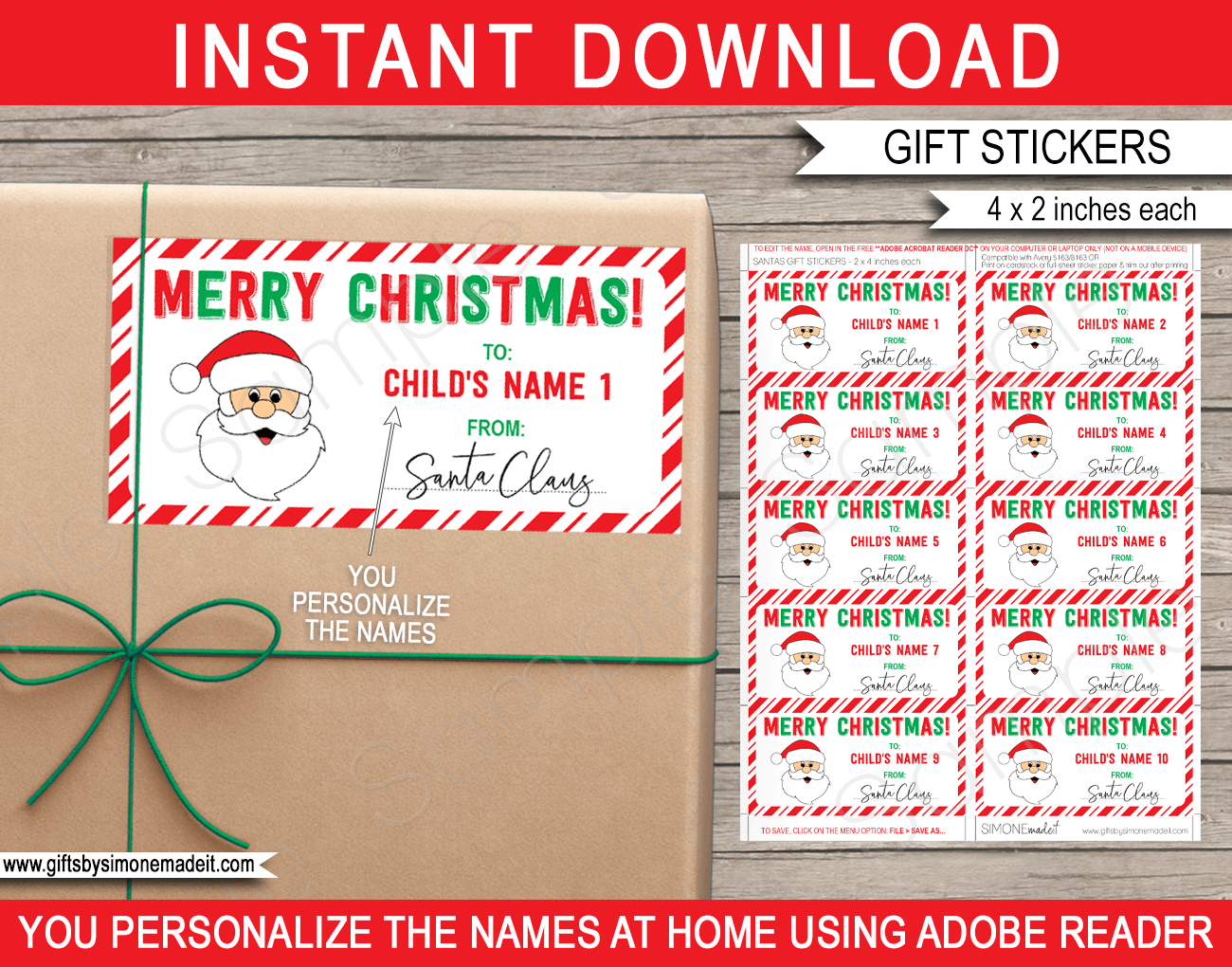 Christmas Gift Labels Template (Santa Claus) - Red &amp;amp; Green regarding Christmas Label Template Printable