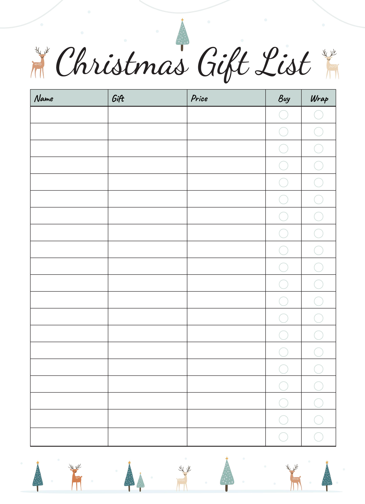 Christmas Gift List Free Google Docs Template - Gdoc.io regarding Christmas List Template Docs