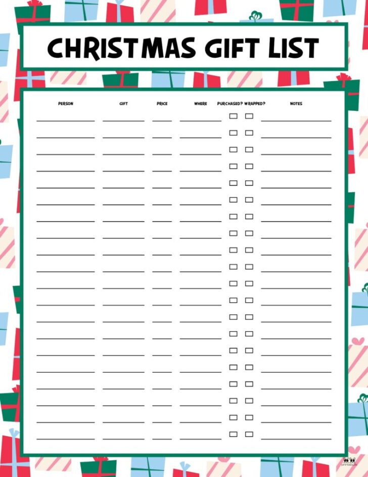 Christmas List Template For Family