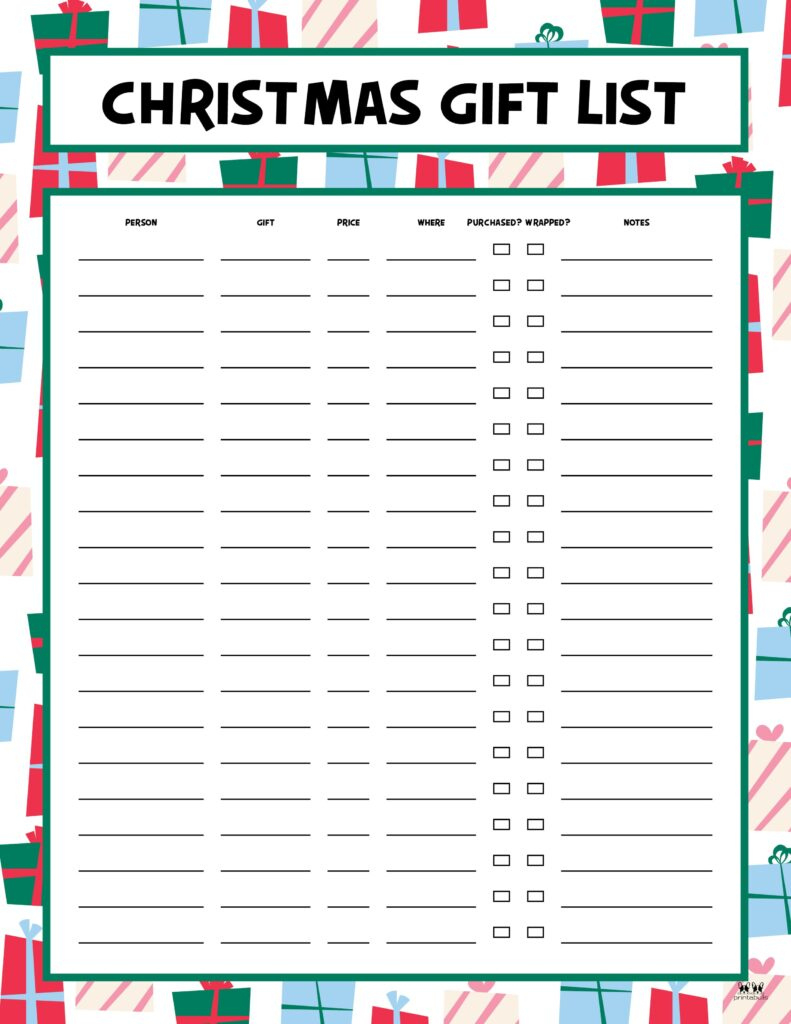 Christmas Gift List Templates - 20 Free Pages | Printabulls pertaining to Christmas List Template For Family
