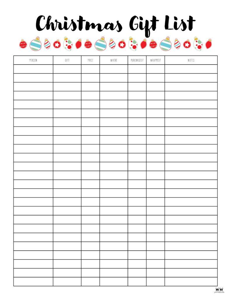 Christmas Gift List Templates - 20 Free Pages | Printabulls regarding Christmas List Spreadsheet Template
