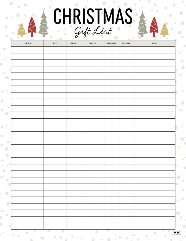 Christmas Gift List Templates - 20 Free Pages | Printabulls regarding Christmas Shopping List Template Free Download