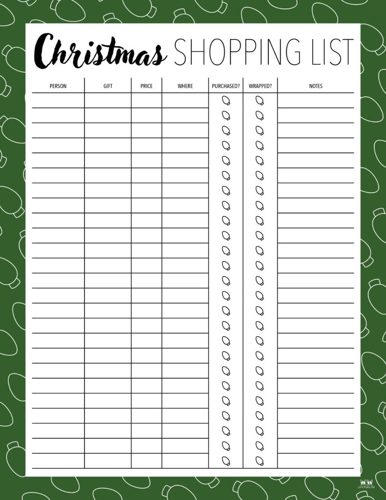 Christmas Gift List Templates - 20 Free Pages | Printabulls regarding Christmas Shopping List Template Free Download