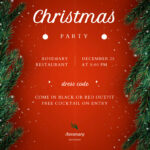 Christmas Holiday Party Announcement With Fir Branches On Red Intended For Christmas Party Template Design