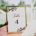 Christmas Holy Berries Table Numbers Template | Do It Yourself Intended For Christmas Table Number Template
