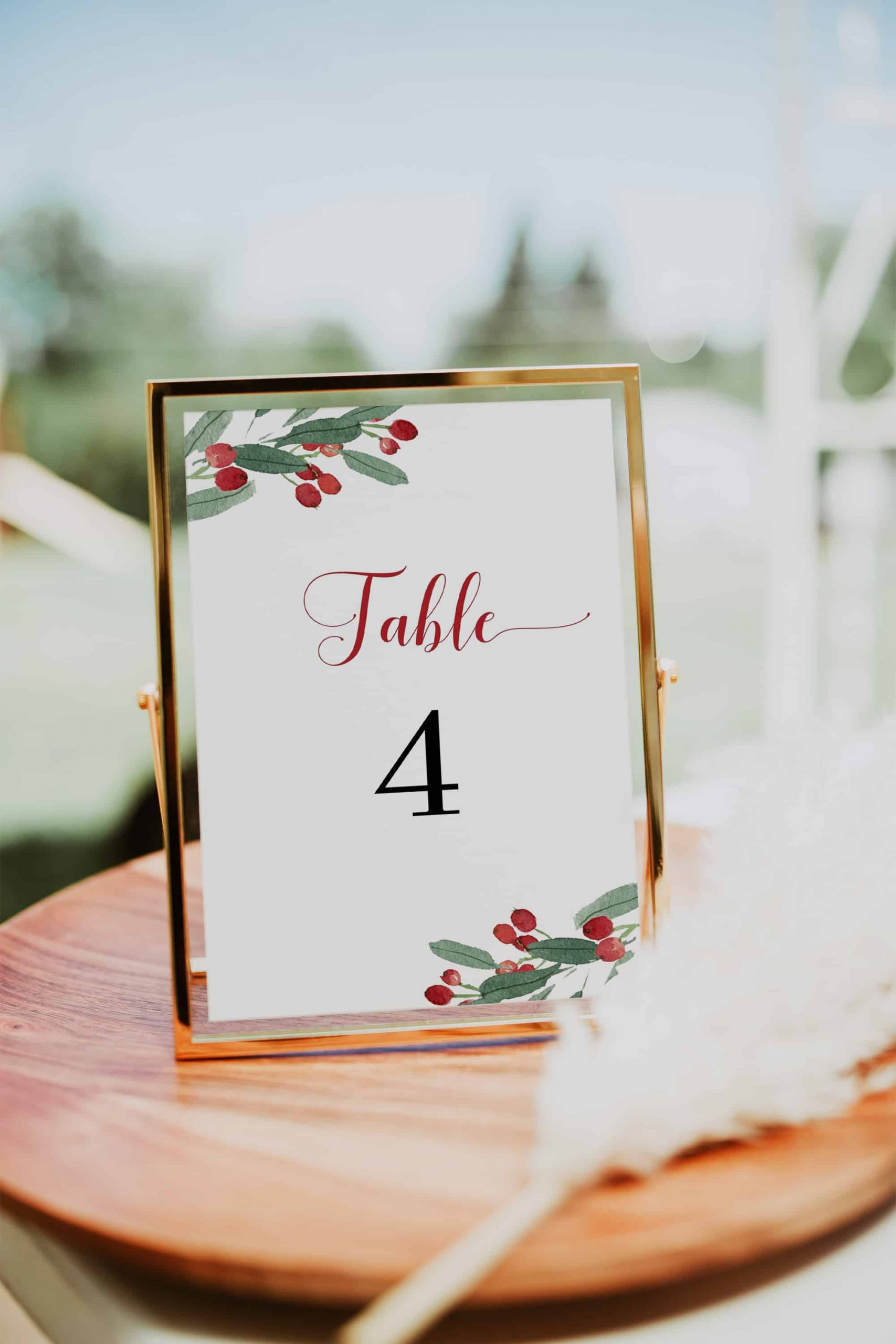Christmas Holy Berries Table Numbers Template | Do It Yourself intended for Christmas Table Number Template