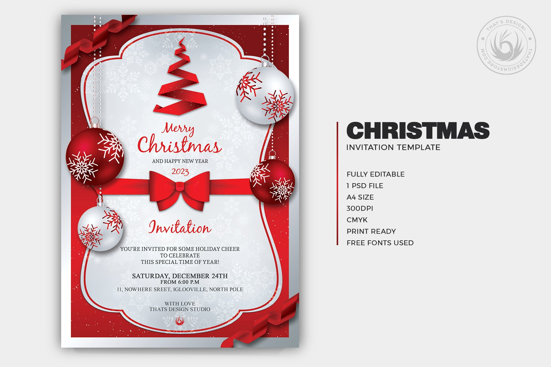 Christmas Invitation Psd Template inside Christmas Party Invitation Template Photoshop
