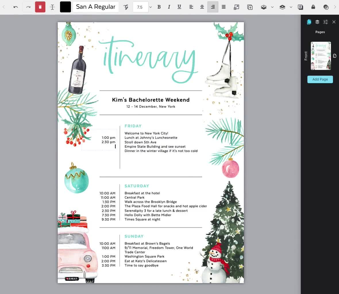 Christmas Itinerary Template, Birthday Weekend, Bachelorette Party,  Holidays, Winter Wonderland, Schedule, Agenda, Instant Download Xmas04 intended for Christmas Itinerary Template Free