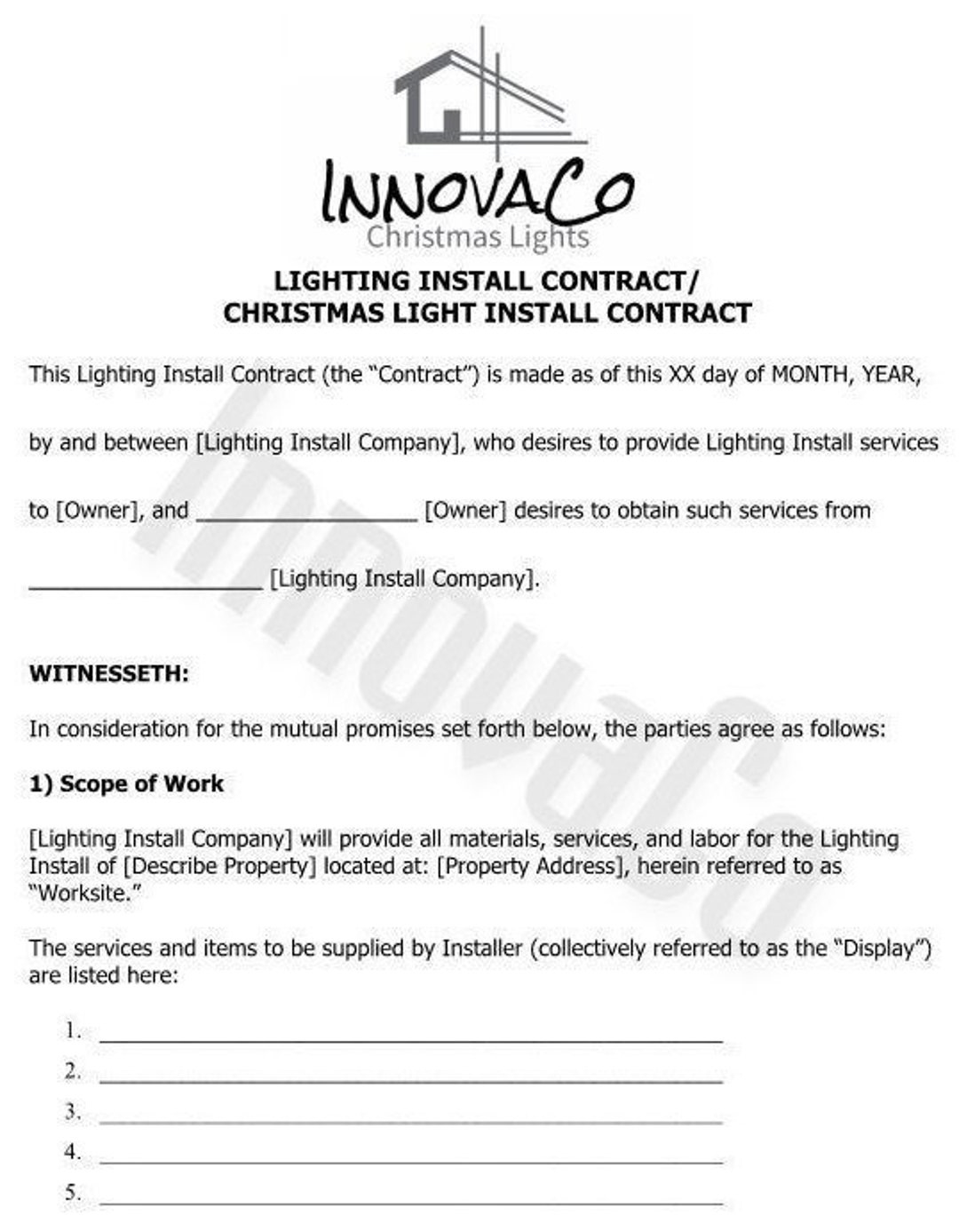 Christmas Light Installation Contract Template, Lighting Install with Christmas Light Installation Contract Template