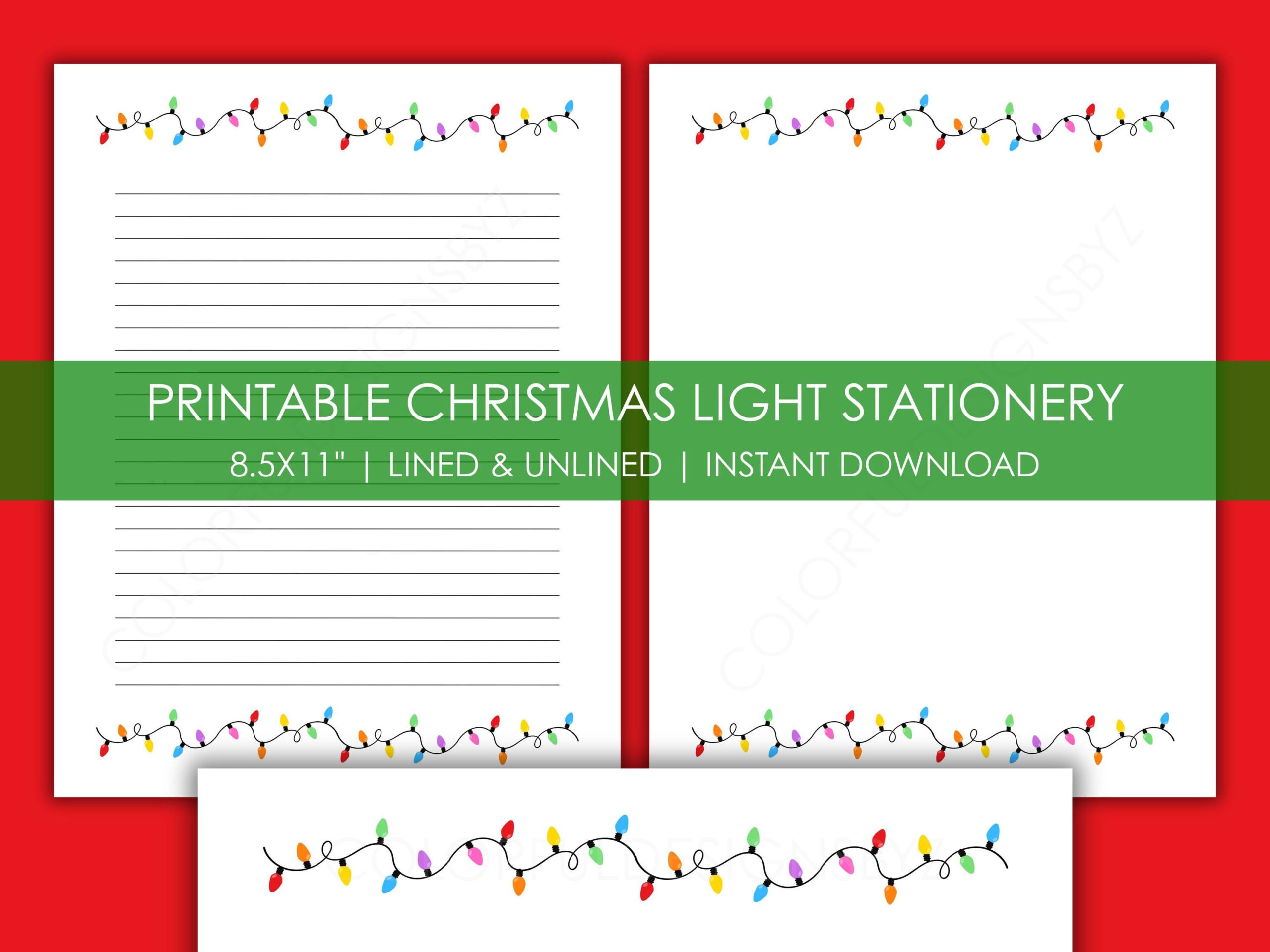 Christmas Lights Writing Paper Printable | Lined And Unlined pertaining to Christmas Light Writing Template