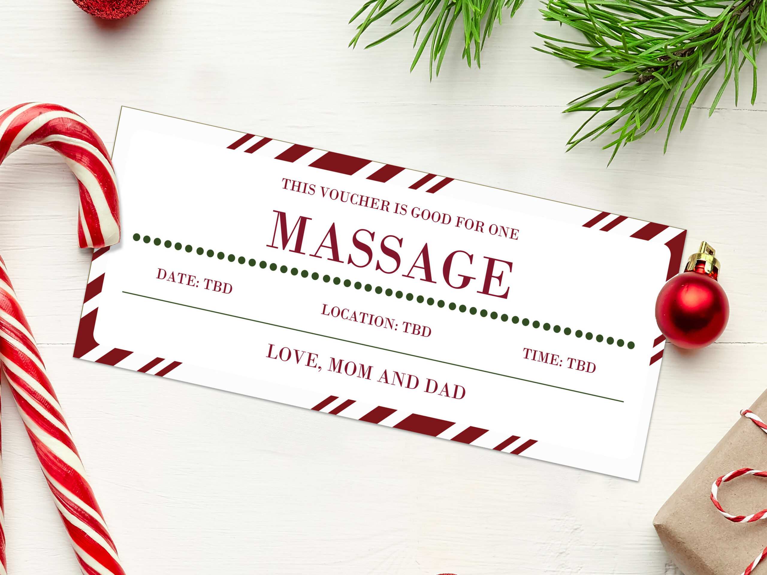 Christmas Massage Gift Voucher - Instant Download - Editable Text for Christmas Massage Gift Certificate Template Free
