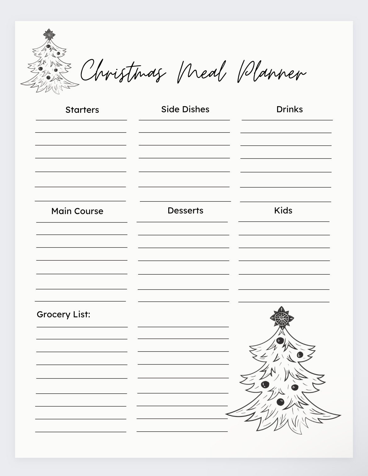 Christmas Meal Planner,Christmas Menu,Christmas Dinner Planner in Christmas Menu List Template