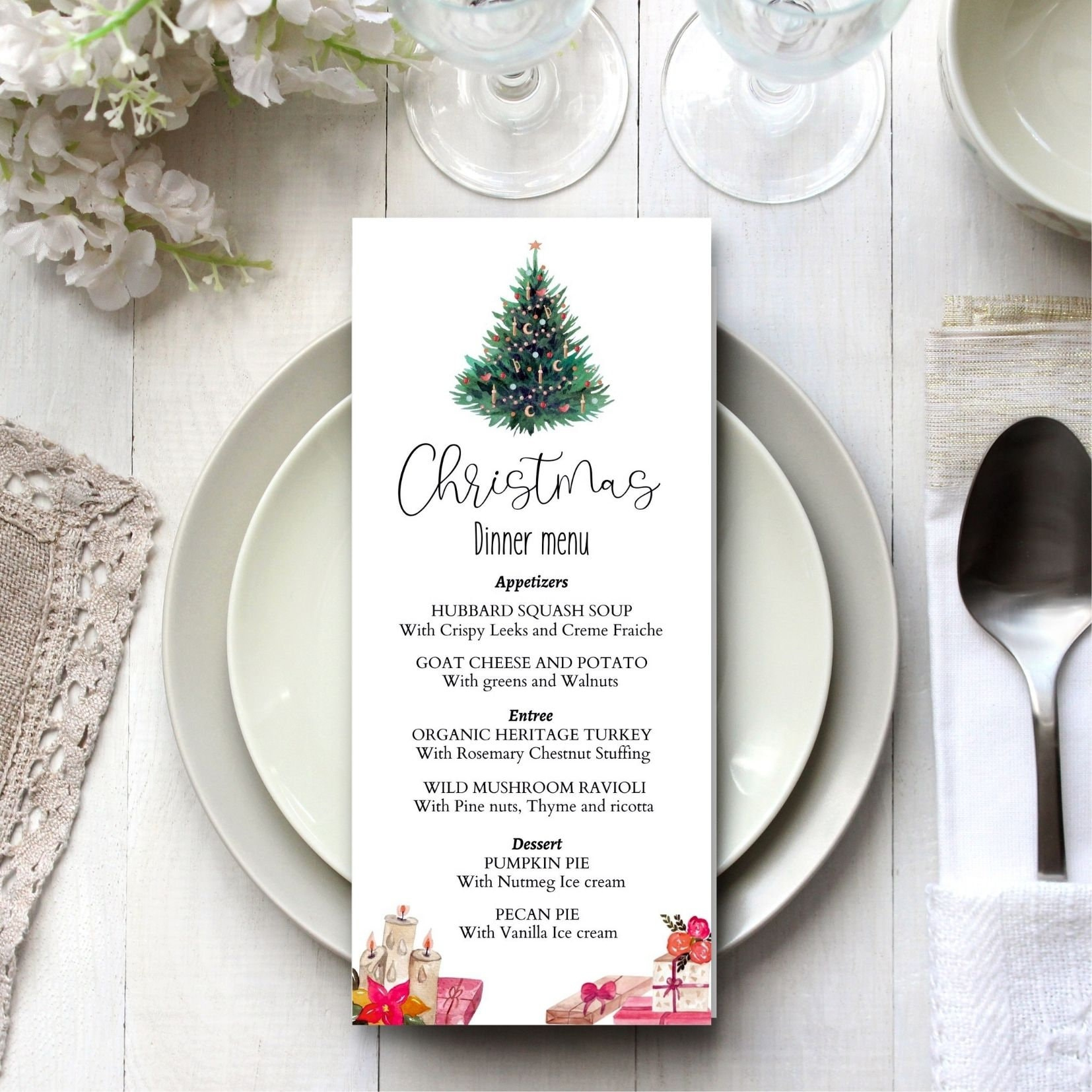 Christmas Menu Dinner Template, Xmas Dinner Menu Instant Download inside Christmas Lunch Menu Template