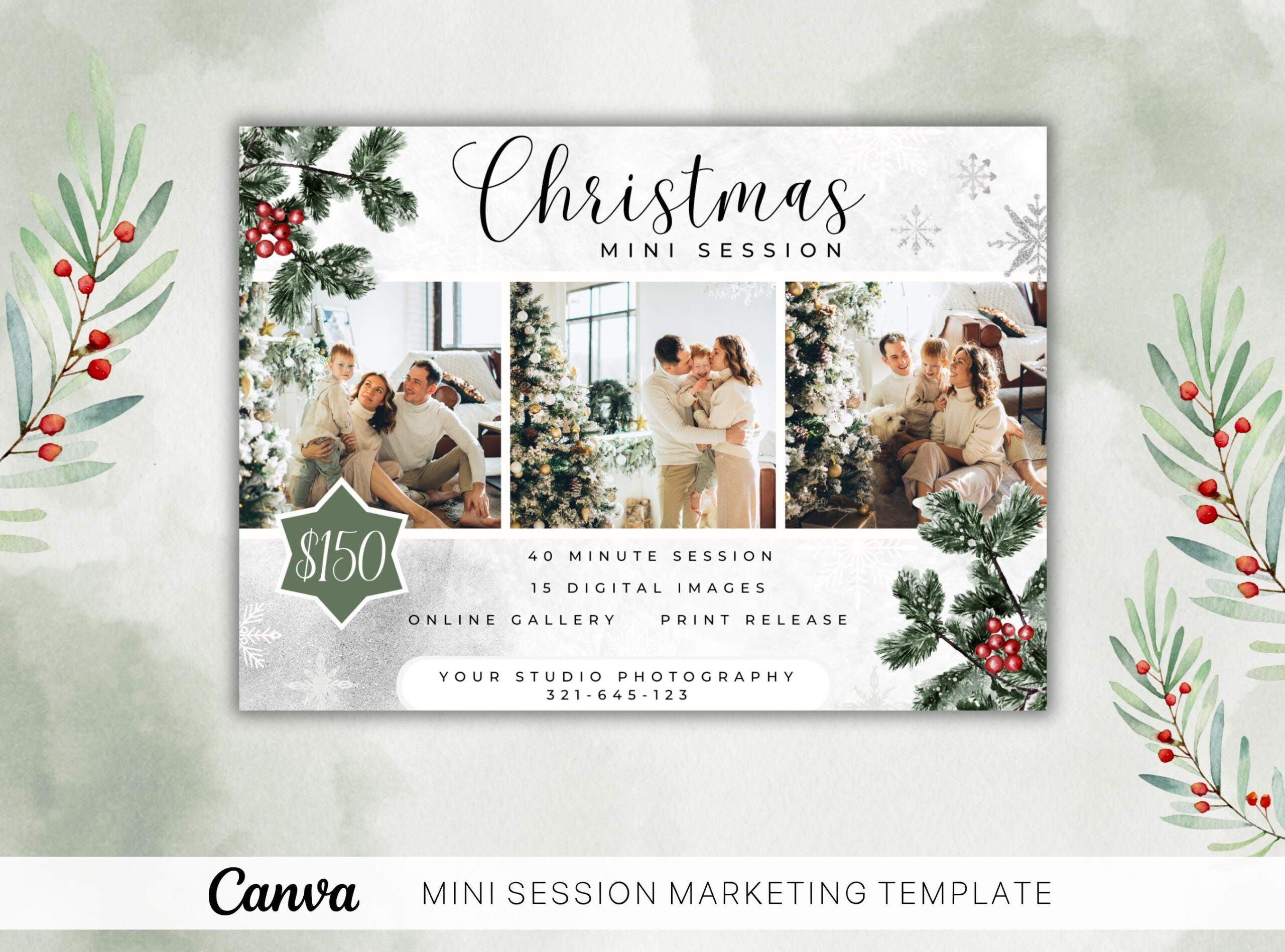 Christmas Mini Session Template: Holiday Photography Marketing, Canva Xmas  Flyer pertaining to Christmas Mini Session Template