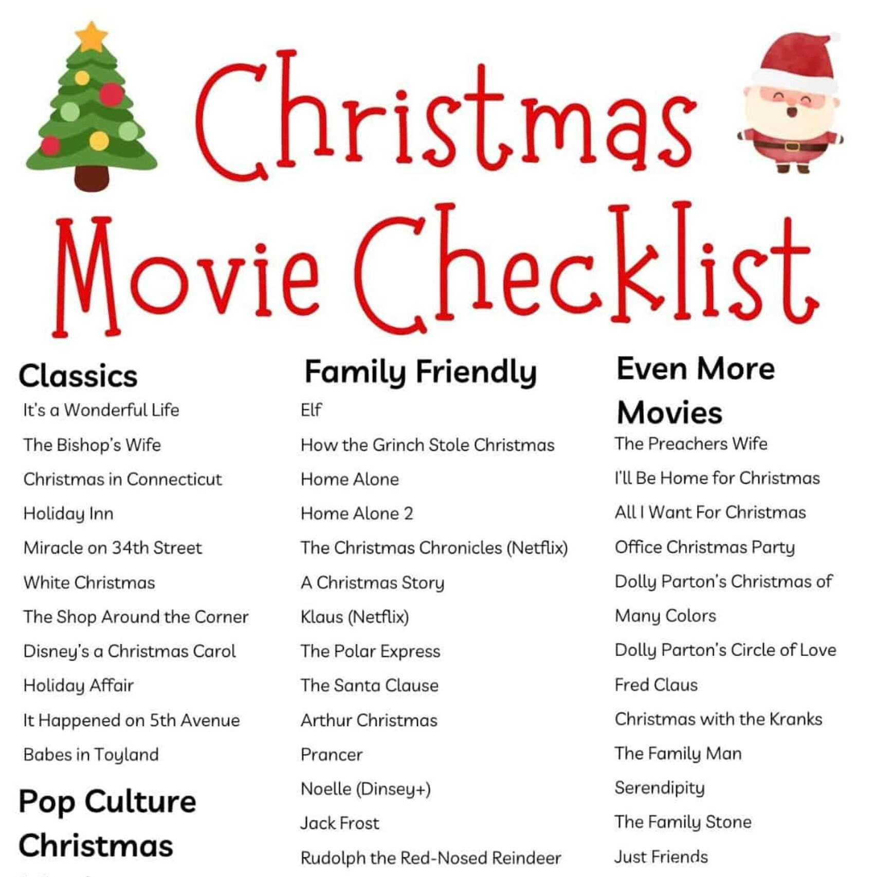 Christmas Movie Checklist Printable (Digital Download) - Etsy New inside Christmas Movie List Template