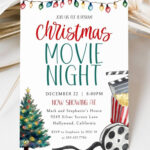 Christmas Movie Night Invitation | Editable Template | Digital With Regard To Christmas Movie Night Template